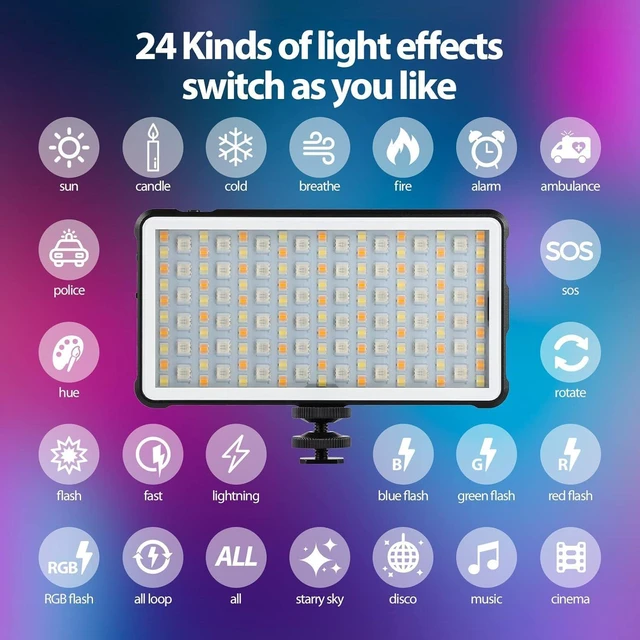 Alt view image 3 of 7 - RGB Video Light Panel - 4000mAh Rechargeable LED Camera Light, Full Color with 24 Light Effects, CRI95 2500-9000K, Power Bank Function