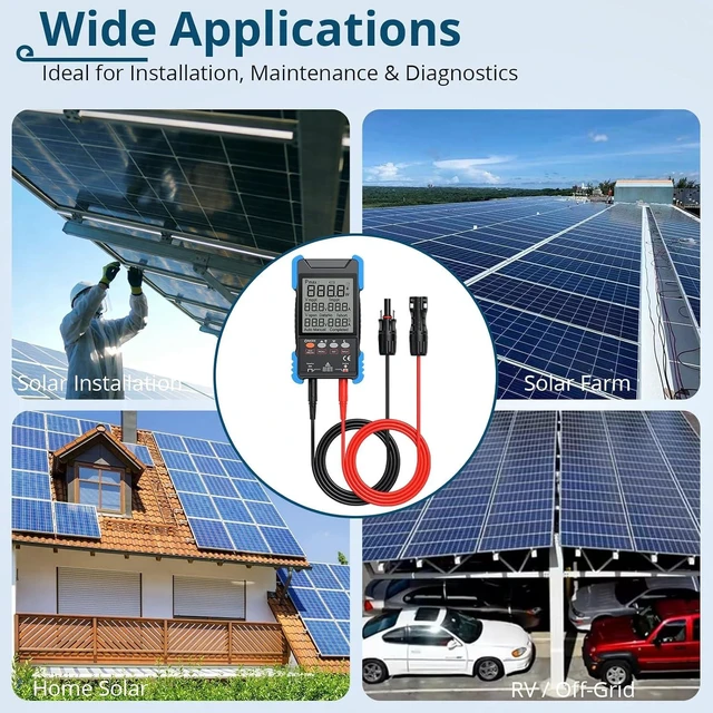 Alt view image 6 of 7 - 2000W MPPT Solar Panel Tester Solar Power Meter PV Tester (Voc/Isc) with LCD Display, Portable Photovoltaic Multimeter, MC4 Compatible for RV & Home
