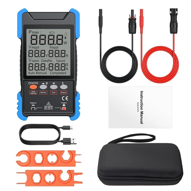 Alt view image 7 of 7 - 2000W MPPT Solar Panel Tester Solar Power Meter PV Tester (Voc/Isc) with LCD Display, Portable Photovoltaic Multimeter, MC4 Compatible for RV & Home