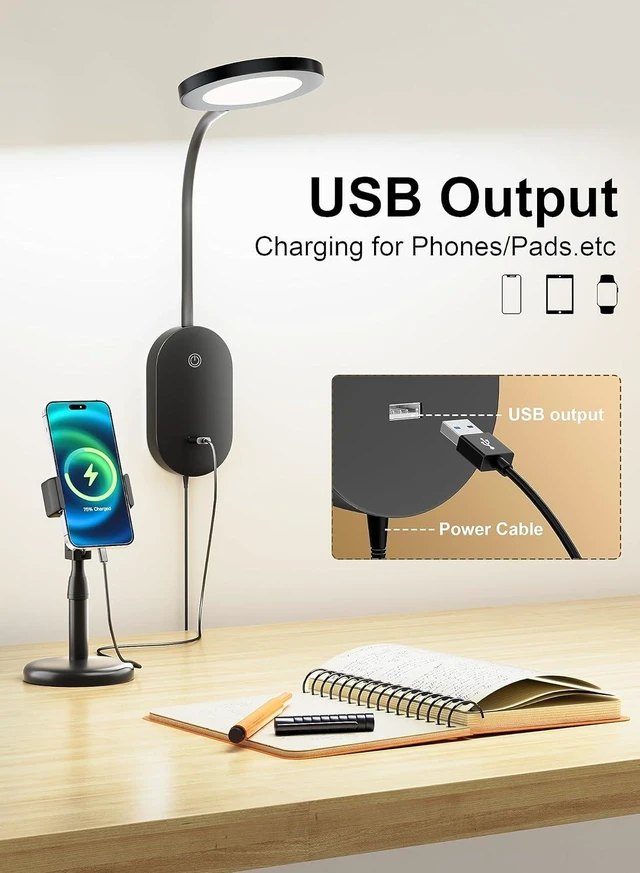 Alt view image 2 of 6 - LED Wall Mounted Reading Light for Bed Bedside Book Light with USB Output, 4 Hour Auto-Off Timer, 5 Dimmable, 360° Rotation Headboard Light