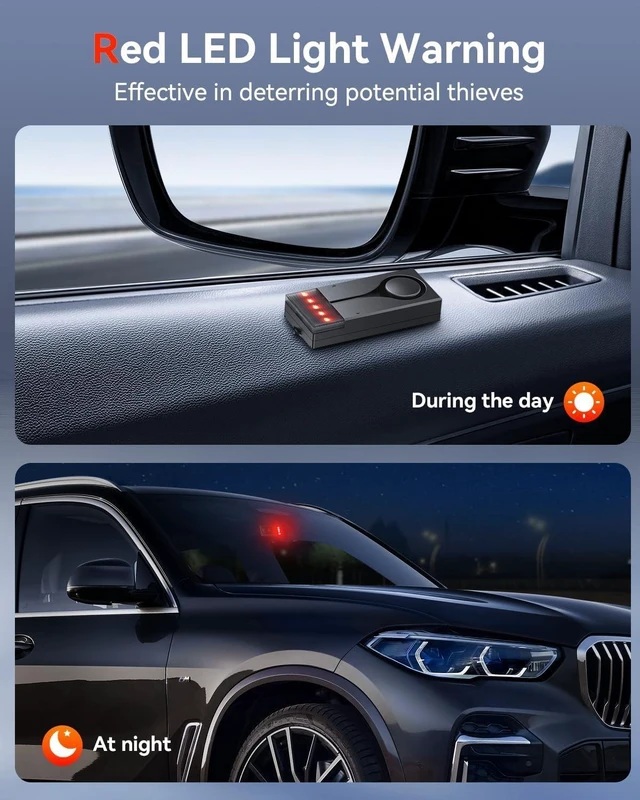 Alt view image 4 of 7 - Car Anti-Theft Vibration Alarm 108dB Automobile Vibration Sound & Light Alert, Wireless Remote Interior Safety Light with 2pcs Alarm