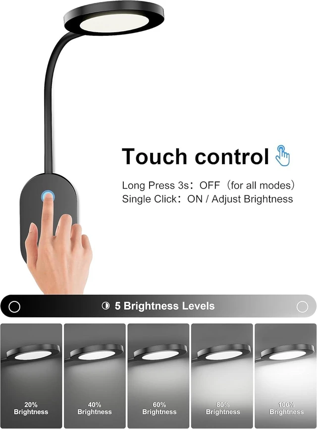Alt view image 4 of 6 - LED Wall Mounted Reading Light for Bed Bedside Book Light with USB Output, 4 Hour Auto-Off Timer, 5 Dimmable, 360° Rotation Headboard Light
