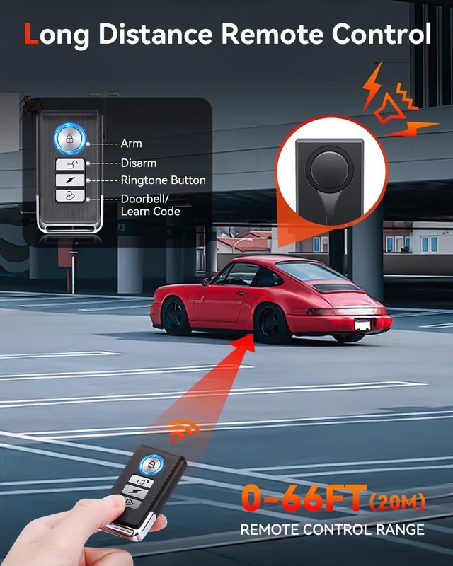 Alt view image 5 of 7 - Car Anti-Theft Vibration Alarm 108dB Automobile Vibration Sound & Light Alert, Wireless Remote Interior Safety Light with 2pcs Alarm