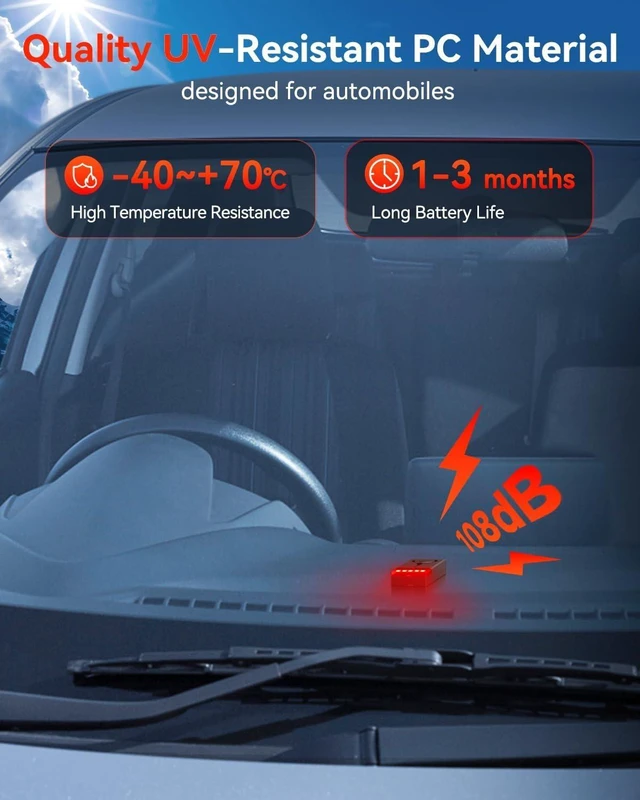 Alt view image 6 of 7 - Car Anti-Theft Vibration Alarm 108dB Automobile Vibration Sound & Light Alert, Wireless Remote Interior Safety Light with 2pcs Alarm