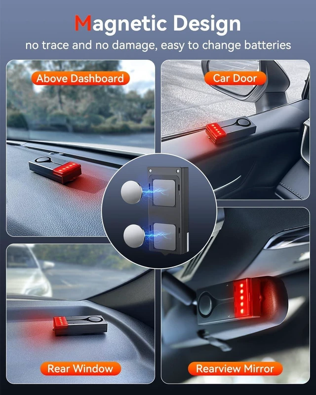 Alt view image 7 of 7 - Car Anti-Theft Vibration Alarm 108dB Automobile Vibration Sound & Light Alert, Wireless Remote Interior Safety Light with 2pcs Alarm