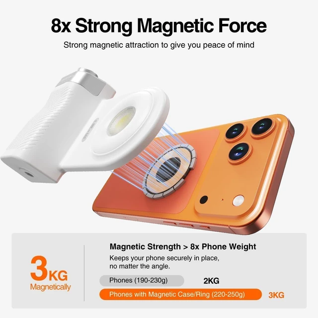 Alt view image 4 of 7 - Magnetic Phone Flash Fill Light with Built-in Handle & Focus Knob Portable LED Light for Phone Photography, Vlog & Live Streaming