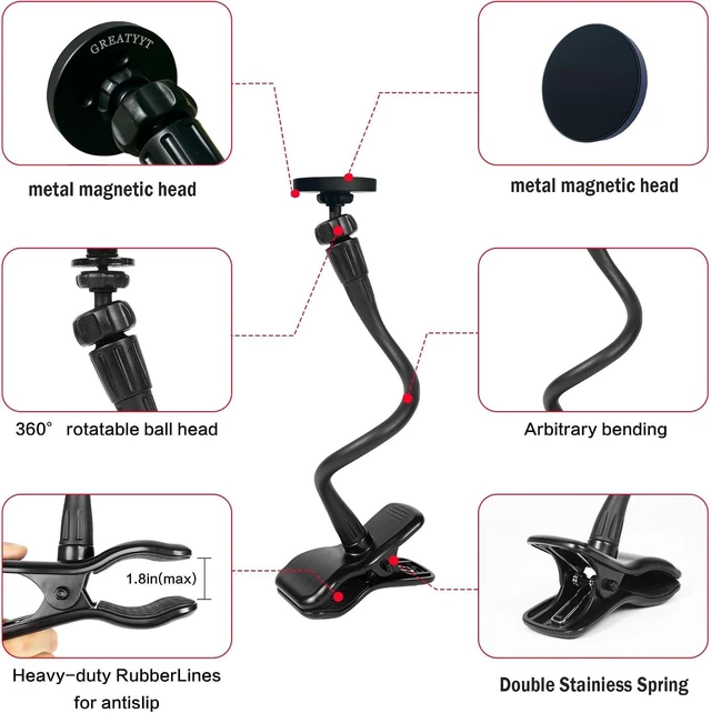 Alt view image 4 of 6 - Magnetic Gooseneck Phone Holder Clamp Mount for MagSafe, Cell Phone Clip for Guitar, Bass, Desk & Pole, Phone Stand for Recording/Live Broadcast
