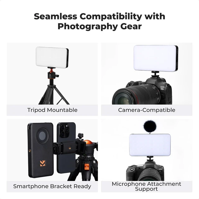 Alt view image 6 of 6 - RGB Video Light - Portable Camera Light with Cold Shoe, CRI95+, 2700-7500K, Full Color OLED Screen, 5000mAh Rechargeable LED for Content Creator
