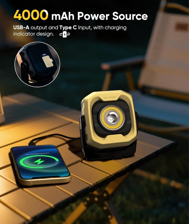 Alt view image 3 of 6 - Magnetic LED Work Light with 4000mAh Battery & IPX4 Waterproof, 360° Rotating Design, Camping Light for Car Repair & Emergency, 2 Pack