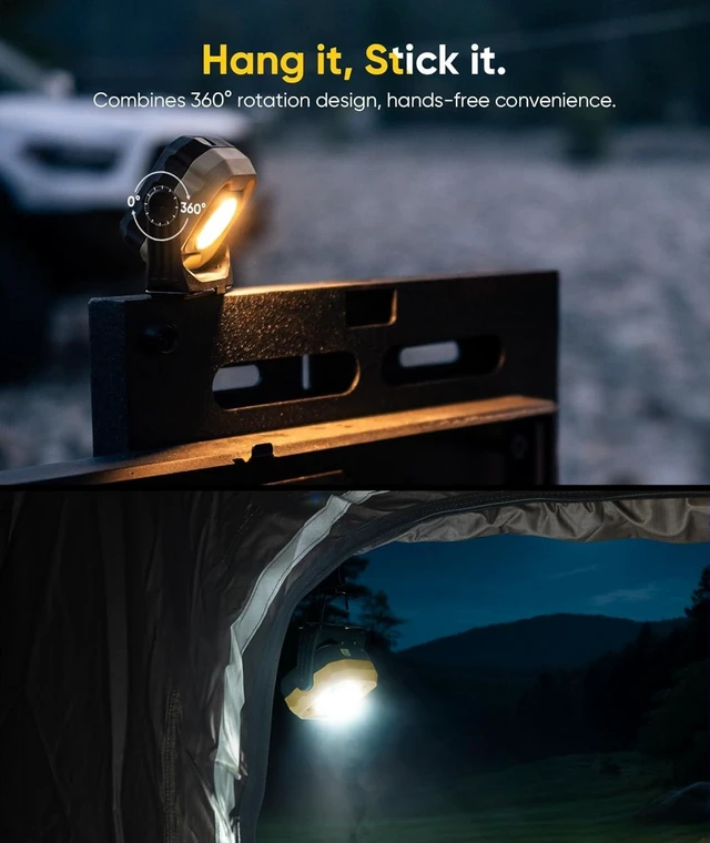 Alt view image 5 of 6 - Magnetic LED Work Light with 4000mAh Battery & IPX4 Waterproof, 360° Rotating Design, Camping Light for Car Repair & Emergency, 2 Pack
