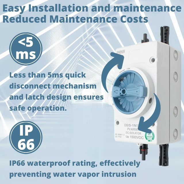 Alt view image 4 of 6 - 1000V 32A DC Solar Disconnect Switch 2-in 2-out IP66 Isolator for Solar Systems, Homes, RVs & Boats, Weatherproof (1000V 2in 2out)