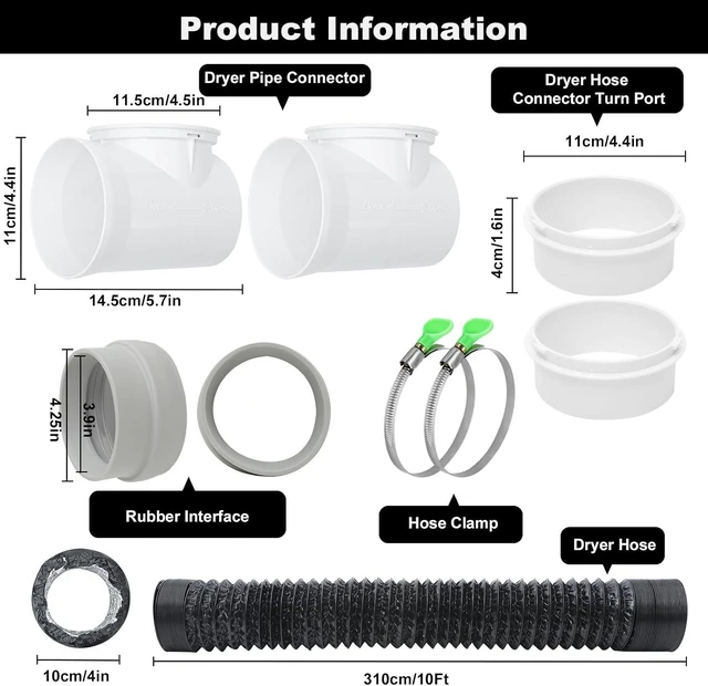 Alt view image 6 of 7 - 4-Inch 10FT Dryer Vent Hose 6-Layer Heavy Duty Flexible Aluminum Duct with Rubber Interface Connector Kit for Tight Space, 90 Degree Dryer Vent Elbow & 2 Key Hose Clamps