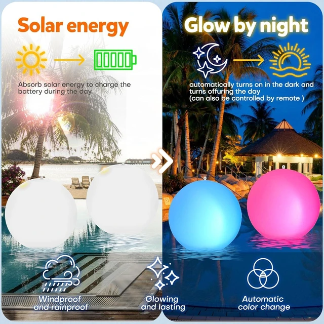 Alt view image 2 of 6 - 4 Pack 14-Inch Solar Floating Ball Pool Lights Solar Powered with 16 Light Modes, Inflatable LED Light-Up Beach Balls for Outdoor Pool Decorations