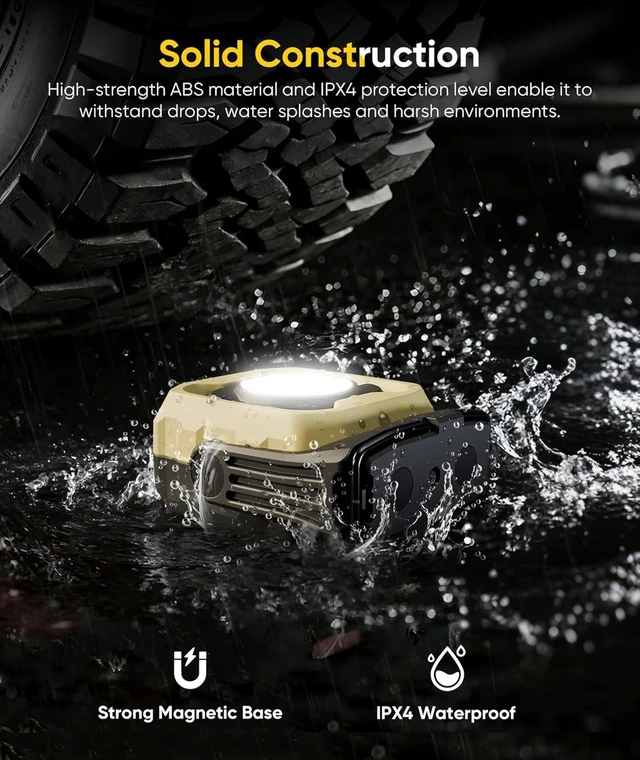 Alt view image 6 of 6 - Magnetic LED Work Light with 4000mAh Battery & IPX4 Waterproof, 360° Rotating Design, Camping Light for Car Repair & Emergency, 2 Pack