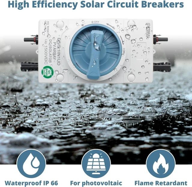 Alt view image 3 of 6 - 1000V 32A DC Solar Disconnect Switch 2-in 2-out IP66 Isolator for Solar Systems, Homes, RVs & Boats, Weatherproof (1000V 2in 2out)
