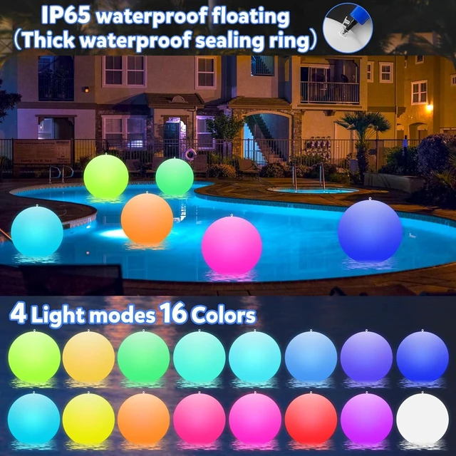 Alt view image 3 of 6 - 4 Pack 14-Inch Solar Floating Ball Pool Lights Solar Powered with 16 Light Modes, Inflatable LED Light-Up Beach Balls for Outdoor Pool Decorations