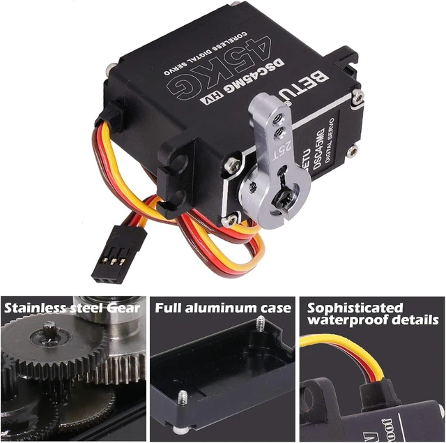 Alt view image 4 of 7 - 45Kg Coreless Servo Motor HV 8.4V High Torque RC Digital Full Waterproof Servo, Stainless Steel Gear with 25T Servo Horn, 180°