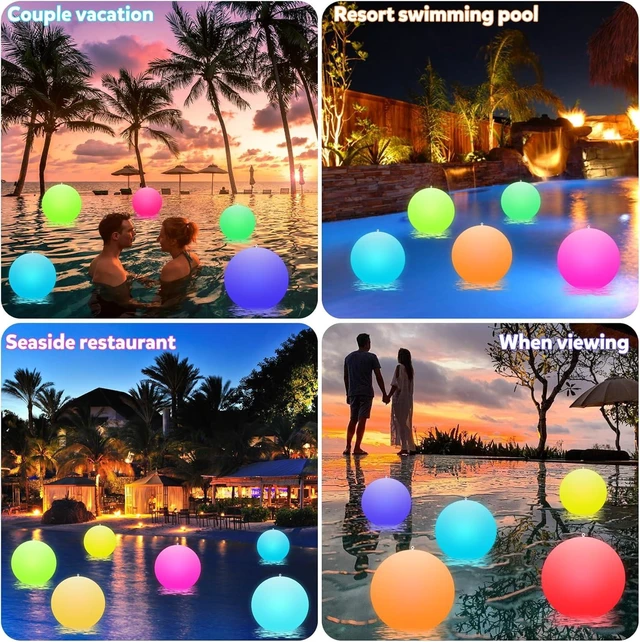Alt view image 6 of 6 - 4 Pack 14-Inch Solar Floating Ball Pool Lights Solar Powered with 16 Light Modes, Inflatable LED Light-Up Beach Balls for Outdoor Pool Decorations