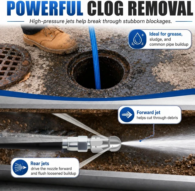 Alt view image 6 of 7 - 100 FT Sewer Jetter Kit for Pressure Washer 5800PSI Drain Cleaner Hose