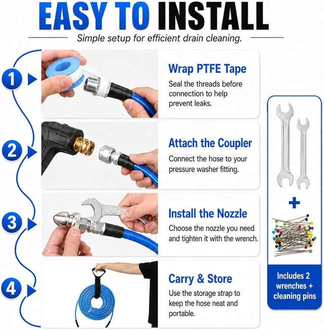 Alt view image 4 of 7 - 100 FT Sewer Jetter Kit for Pressure Washer 5800PSI Drain Cleaner Hose