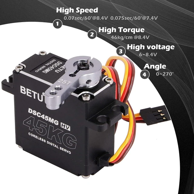 Alt view image 5 of 7 - 45Kg Coreless Servo Motor HV 8.4V High Torque RC Digital Full Waterproof Servo, Stainless Steel Gear with 25T Servo Horn, 180°