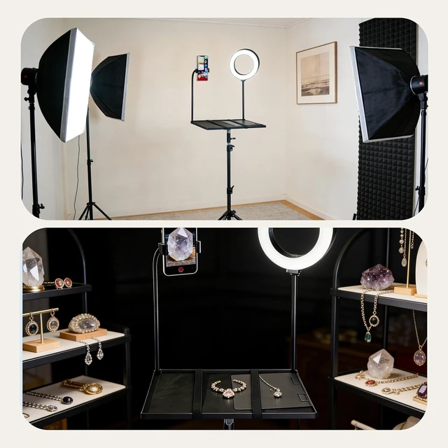Alt view image 5 of 7 - Rolling Laptop Tripod Stand with Wheels 29-55 Inch Adjustable Projector Floor Holder with 6" LED Ring Light & Phone Holder