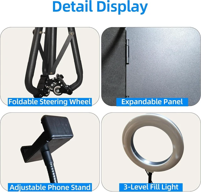 Alt view image 7 of 7 - Rolling Laptop Tripod Stand with Wheels 29-55 Inch Adjustable Projector Floor Holder with 6" LED Ring Light & Phone Holder