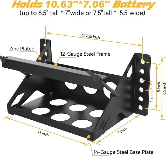 Alt view image 3 of 7 - Metal Steel Battery Mounting Box Tray Bracket DIY, Easy Bolt-In, Overall Length Fits up to 10.63 × 7.06 × 7.5 Battery, Anti-Corrosion, No Rusting