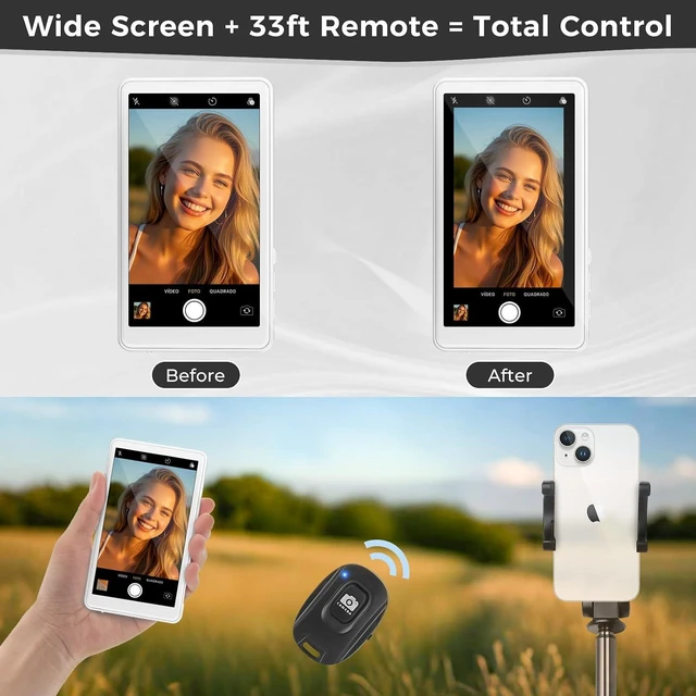 Alt view image 4 of 7 - Wireless Magnetic Selfie Monitor Screen for iPhone Back Camera, 1800mAh Bluetooth Remote 3-Level Brightness Wide Screen for Live Stream, White