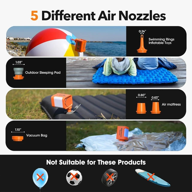 Alt view image 6 of 7 - Portable Rechargeable Air Pump for Inflatables with 3600mAh Battery 5kPa Quick Inflate/Deflate for Air Mattresses, Camping Light & Pool Floats