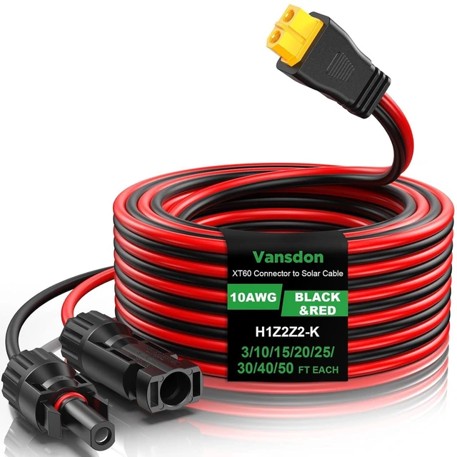 Main image of 10AWG 30FT Solar to XT60 Cable, XT60 Solar Charging Extension Adapter for RV Portable Power Station