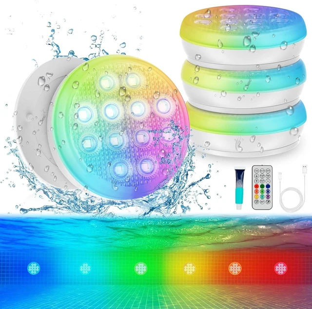 Main image of Pool Lights (4 Pack) Ultra-High-Brightness Rechargeable Submersible Lights with Remote, IP68 Waterproof 22-Color Changing 2600mAh Magnetic LED Underwater Light for Pools, Hot Tubs & Ponds