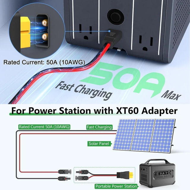 Alt view image 7 of 7 - 10AWG 30FT Solar to XT60 Cable, XT60 Solar Charging Extension Adapter for RV Portable Power Station