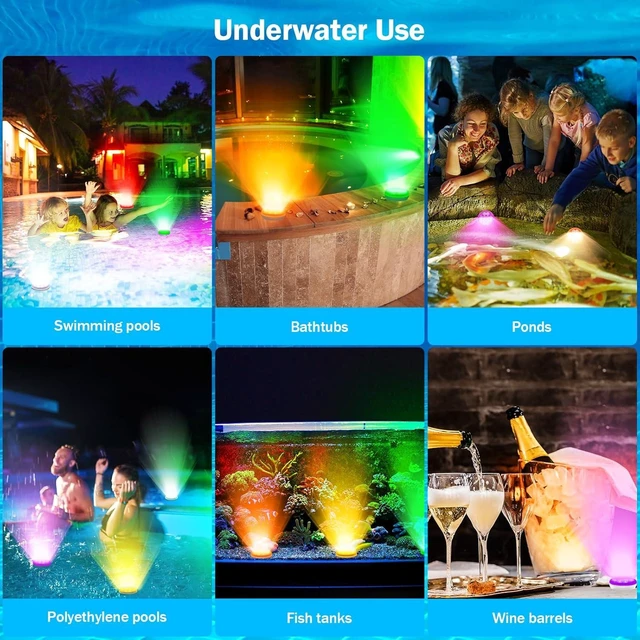 Alt view image 7 of 7 - Pool Lights (4 Pack) Ultra-High-Brightness Rechargeable Submersible Lights with Remote, IP68 Waterproof 22-Color Changing 2600mAh Magnetic LED Underwater Light for Pools, Hot Tubs & Ponds