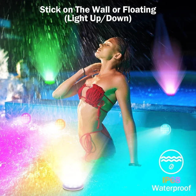Alt view image 5 of 7 - Pool Lights (4 Pack) Ultra-High-Brightness Rechargeable Submersible Lights with Remote, IP68 Waterproof 22-Color Changing 2600mAh Magnetic LED Underwater Light for Pools, Hot Tubs & Ponds