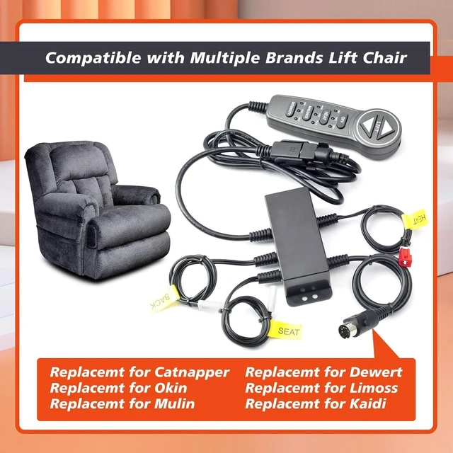 Alt view image 3 of 7 - MLSK55-A1 Lift Chair Hand Control Remote with USB, 6 Function Keys, 5-Pin Male Plug & Junction Box Replacement for Catnapper, Okin, Mulin, Dewert, Limoss & Kaidi