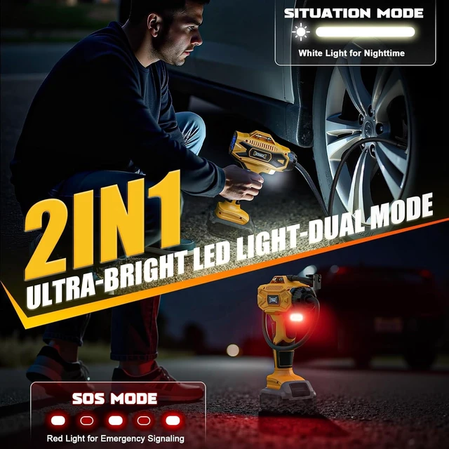 Alt view image 7 of 7 - Cordless Tire Inflator Air Compressor for Dewalt 20V Battery, 160PSI Portable Air Pump with Digital Pressure Gauge, Fast Inflation for Cars, Motorcycles & Bikes (Tool Only)