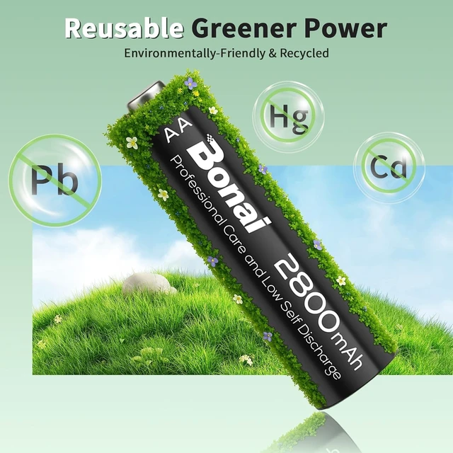 Alt view image 3 of 7 - Rechargeable AA Batteries with Charger - 2800mAh High Capacity Low Self-Discharge Leak Proof (16 Pack) & Smart Charger with American AC Plug (16 Bay)