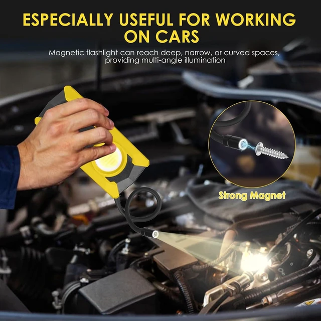 Alt view image 2 of 7 - 40W 2000LM Rechargeable LED Work Light, Battery Powered Magnetic Flood Light with Gooseneck Flashlight for Car Repairing, Camping & Inspection