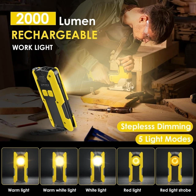 Alt view image 3 of 7 - 40W 2000LM Rechargeable LED Work Light, Battery Powered Magnetic Flood Light with Gooseneck Flashlight for Car Repairing, Camping & Inspection