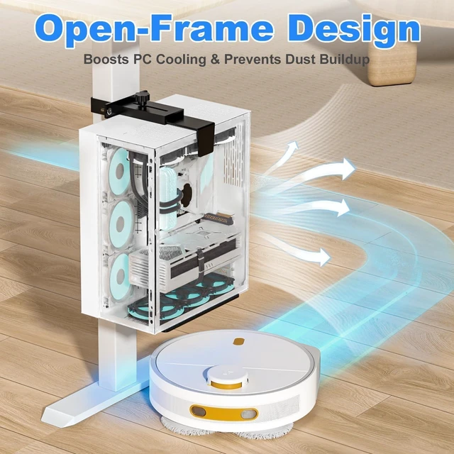 Alt view image 6 of 7 - No-Drill Under-Desk PC Mount with 40 lb Capacity Fits 3 Fixed Desk Leg Sizes, Adjustable Clamp-On CPU Holder for Standing Desks with Non-Slip Pads, Black