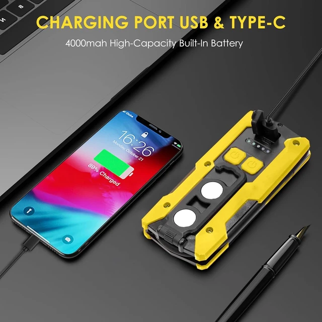 Alt view image 6 of 7 - 40W 2000LM Rechargeable LED Work Light, Battery Powered Magnetic Flood Light with Gooseneck Flashlight for Car Repairing, Camping & Inspection