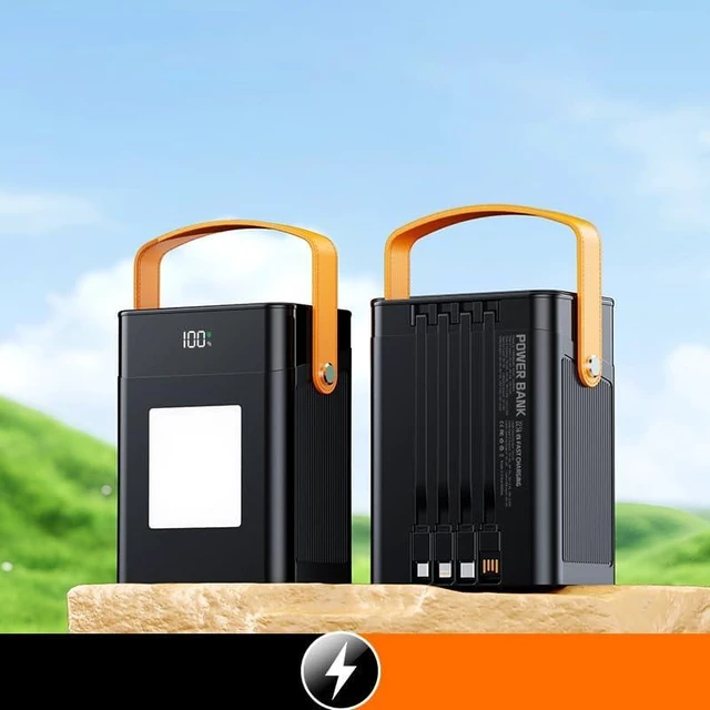 Alt view image 3 of 6 - 100000mah Power Bank Fast Charging Portable Charger with LED Light & Built-in Cables, Rechargeable Power Supply for Cell Phones, Random Color