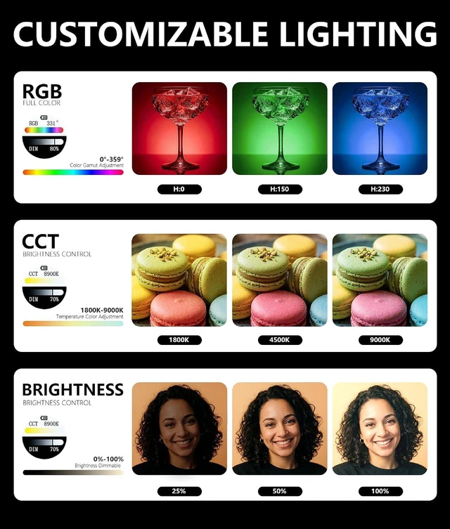 Alt view image 2 of 7 - 10W Ultra Bright Portable Selfie LED Light - Pocket RGB Camera Light with Phone Clip, Cold Shoe & Magnetic Diffuser for Selfie, Vlogging, Photography