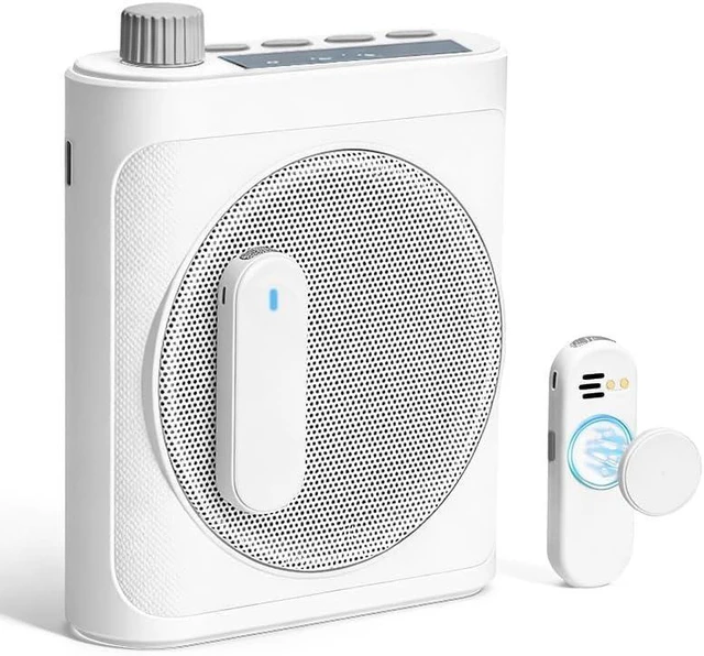 Main image of Voice Amplifier for Teachers with Dual Magnetic Wireless Lavalier Mics & Noise Reduction Bluetooth Portable Rechargeable Speaker for Classroom, Meetings, Yoga & Speeches (White)