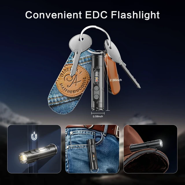Alt view image 6 of 7 - Taclite Mini K2 Flashlight Ultimate Everyday Micro Tool with COB Light, 6-in-1 Rechargeable Keychain Torch, Side Lights, Strobe, Magnet, Window Breaker & Electric Lighter, EDC Survival Tool