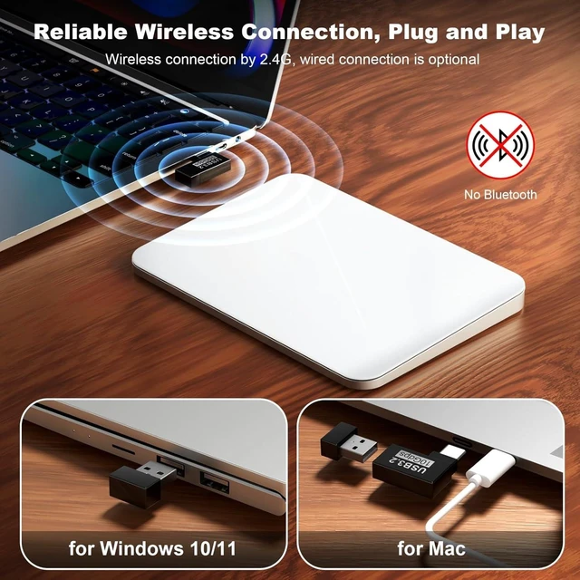 Alt view image 5 of 7 - Rechargeable Wireless Trackpad for Mac & Windows, 7.5" Glass Surface with High Precision Multi-Gesture Control, 2.4G USB for MacBook, iMac, Laptop & PC