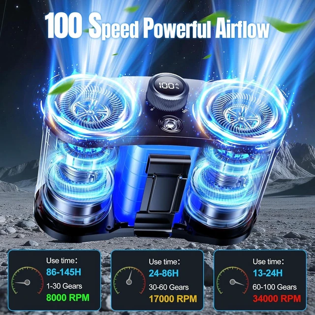 Alt view image 2 of 7 - 2026 25000mAh AI Portable Waist Fan 100 Speeds 34000RPM Strong Airflow, Belt Fan with up to 145H Working Time & Flashlight, Rechargeable Wearable Personal Fan for Outdoor