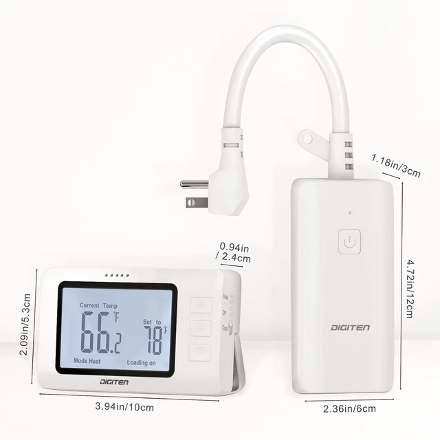 Alt view image 2 of 5 - Remote Control Thermostat, Pre-Wired Temp Controller with Heating/Cooling Mode, Temperature-Controlled Plug for Space Heaters, Window AC, Fans, 110V