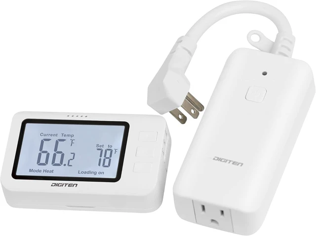 Main image of Remote Control Thermostat, Pre-Wired Temp Controller with Heating/Cooling Mode, Temperature-Controlled Plug for Space Heaters, Window AC, Fans, 110V